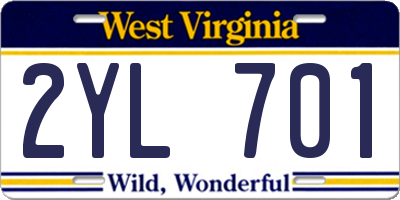 WV license plate 2YL701