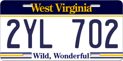 WV license plate 2YL702