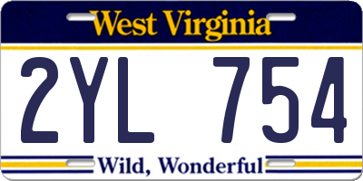 WV license plate 2YL754