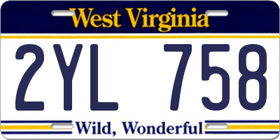 WV license plate 2YL758