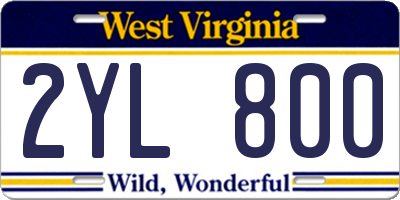 WV license plate 2YL800