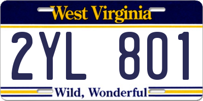 WV license plate 2YL801