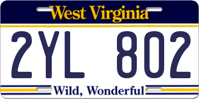 WV license plate 2YL802