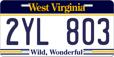 WV license plate 2YL803