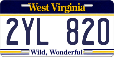 WV license plate 2YL820