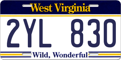 WV license plate 2YL830