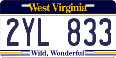 WV license plate 2YL833