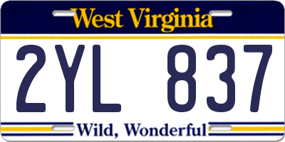 WV license plate 2YL837