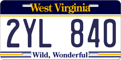 WV license plate 2YL840