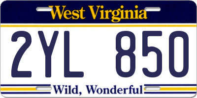 WV license plate 2YL850