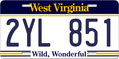 WV license plate 2YL851