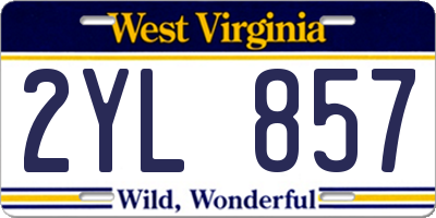 WV license plate 2YL857
