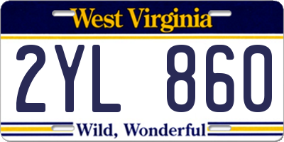 WV license plate 2YL860