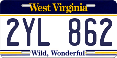 WV license plate 2YL862