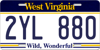 WV license plate 2YL880
