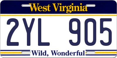 WV license plate 2YL905