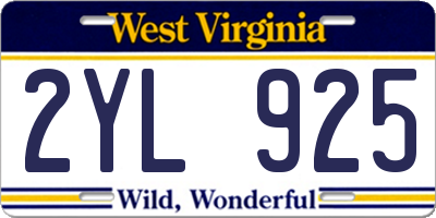 WV license plate 2YL925