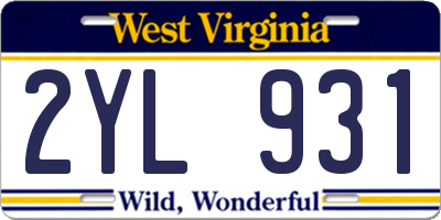 WV license plate 2YL931