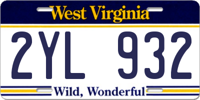 WV license plate 2YL932