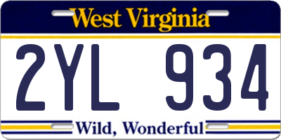 WV license plate 2YL934