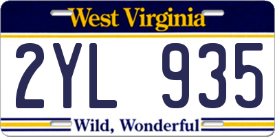 WV license plate 2YL935
