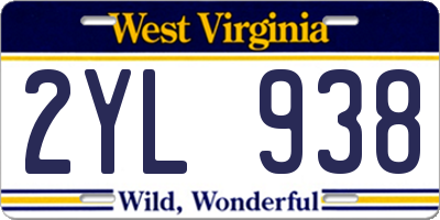 WV license plate 2YL938