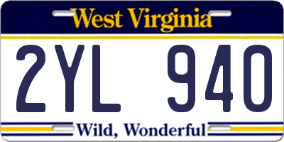 WV license plate 2YL940