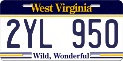 WV license plate 2YL950