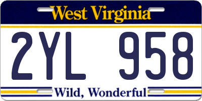 WV license plate 2YL958