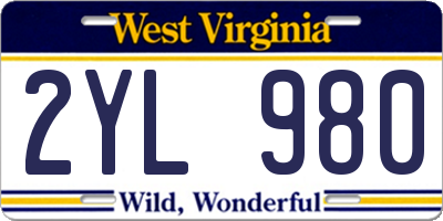 WV license plate 2YL980