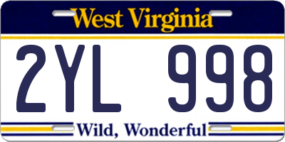 WV license plate 2YL998