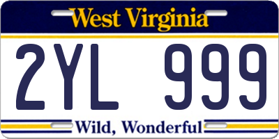 WV license plate 2YL999