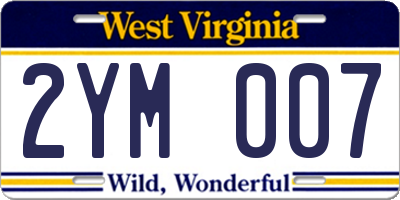 WV license plate 2YM007