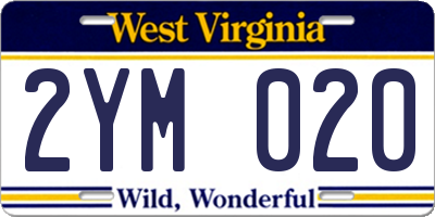 WV license plate 2YM020