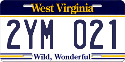 WV license plate 2YM021