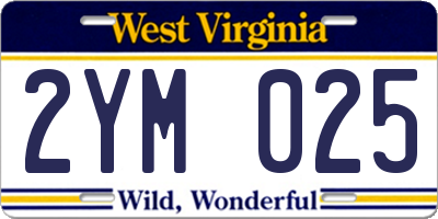 WV license plate 2YM025
