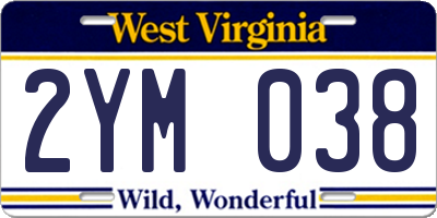 WV license plate 2YM038
