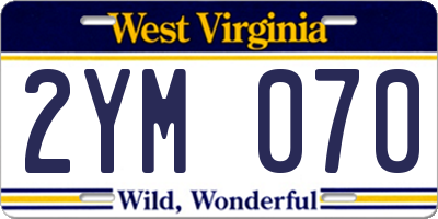 WV license plate 2YM070