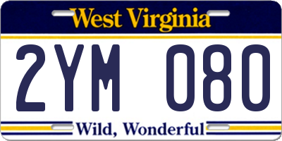 WV license plate 2YM080