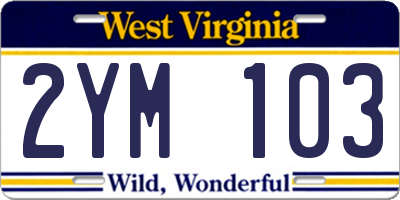 WV license plate 2YM103