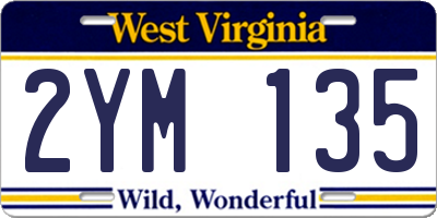 WV license plate 2YM135