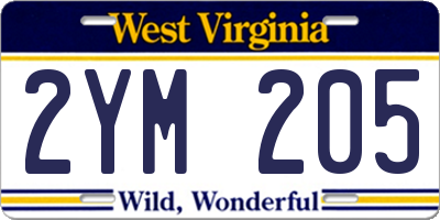 WV license plate 2YM205
