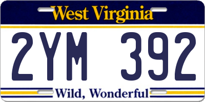 WV license plate 2YM392