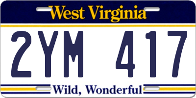 WV license plate 2YM417
