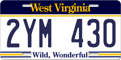 WV license plate 2YM430