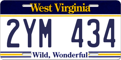 WV license plate 2YM434