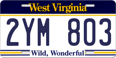 WV license plate 2YM803