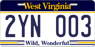 WV license plate 2YN003