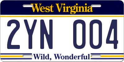 WV license plate 2YN004