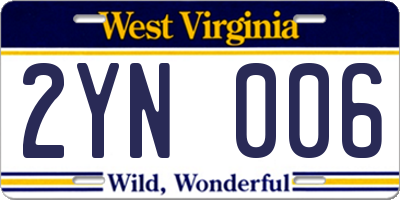 WV license plate 2YN006